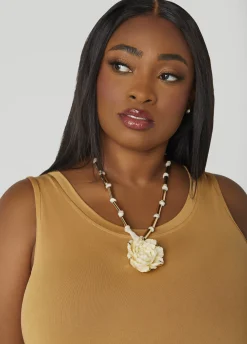 Clearance Ashley Stewart Rosette And Knotted Chiffon Necklace Natural