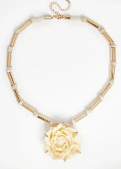 Clearance Ashley Stewart Rosette And Knotted Chiffon Necklace Natural
