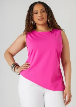 Fashion Ashley Stewart Ruched Stretch Crepe Top Fuchsia