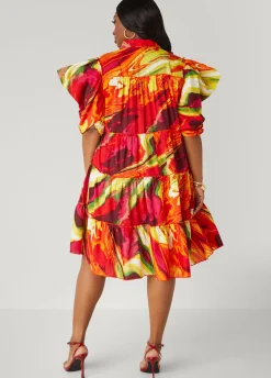 Best Ashley Stewart Ruffled Brushstroke Shirtdress Multi