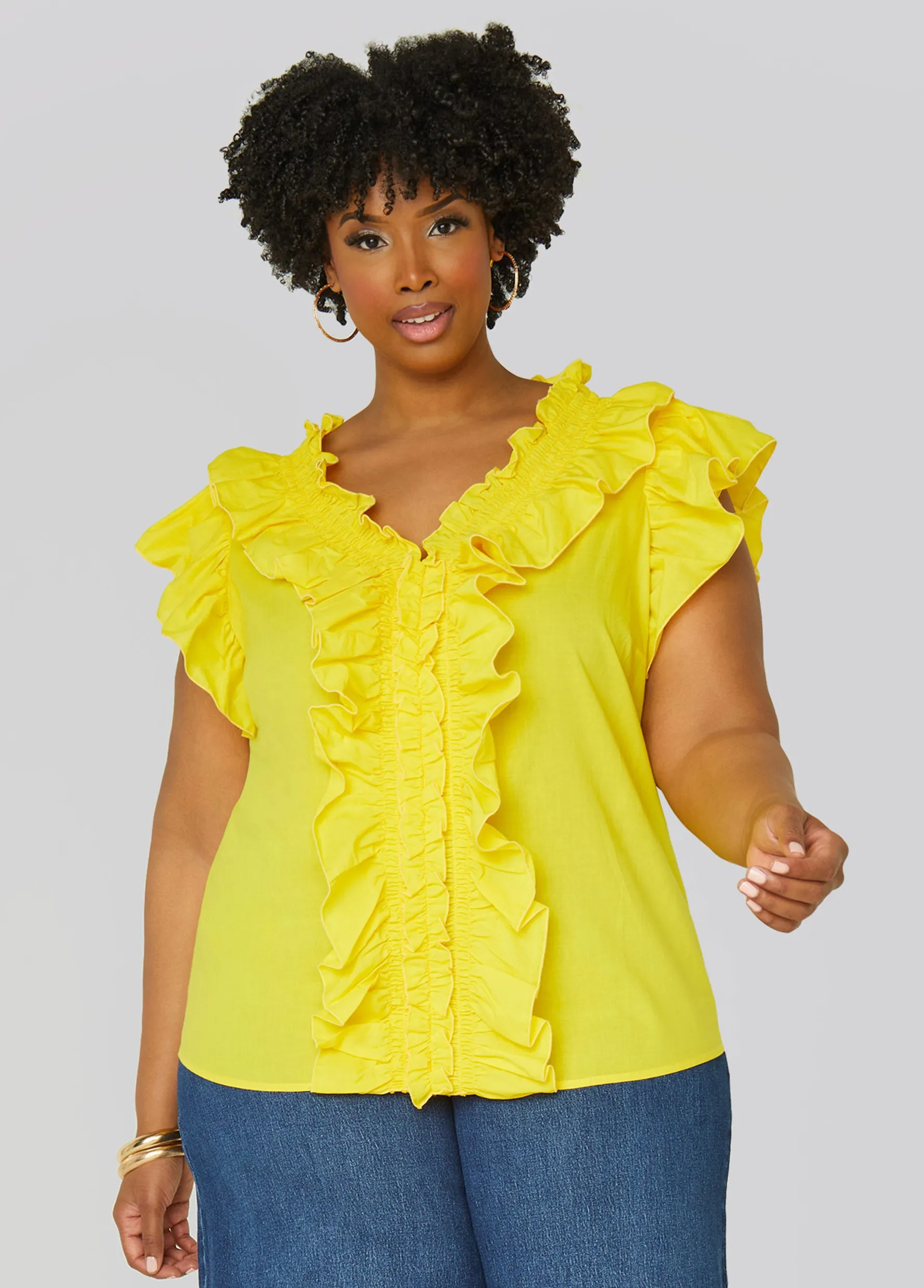 Fashion Ashley Stewart Ruffled Cotton Blouse