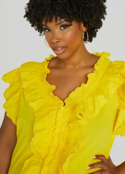 Fashion Ashley Stewart Ruffled Cotton Blouse
