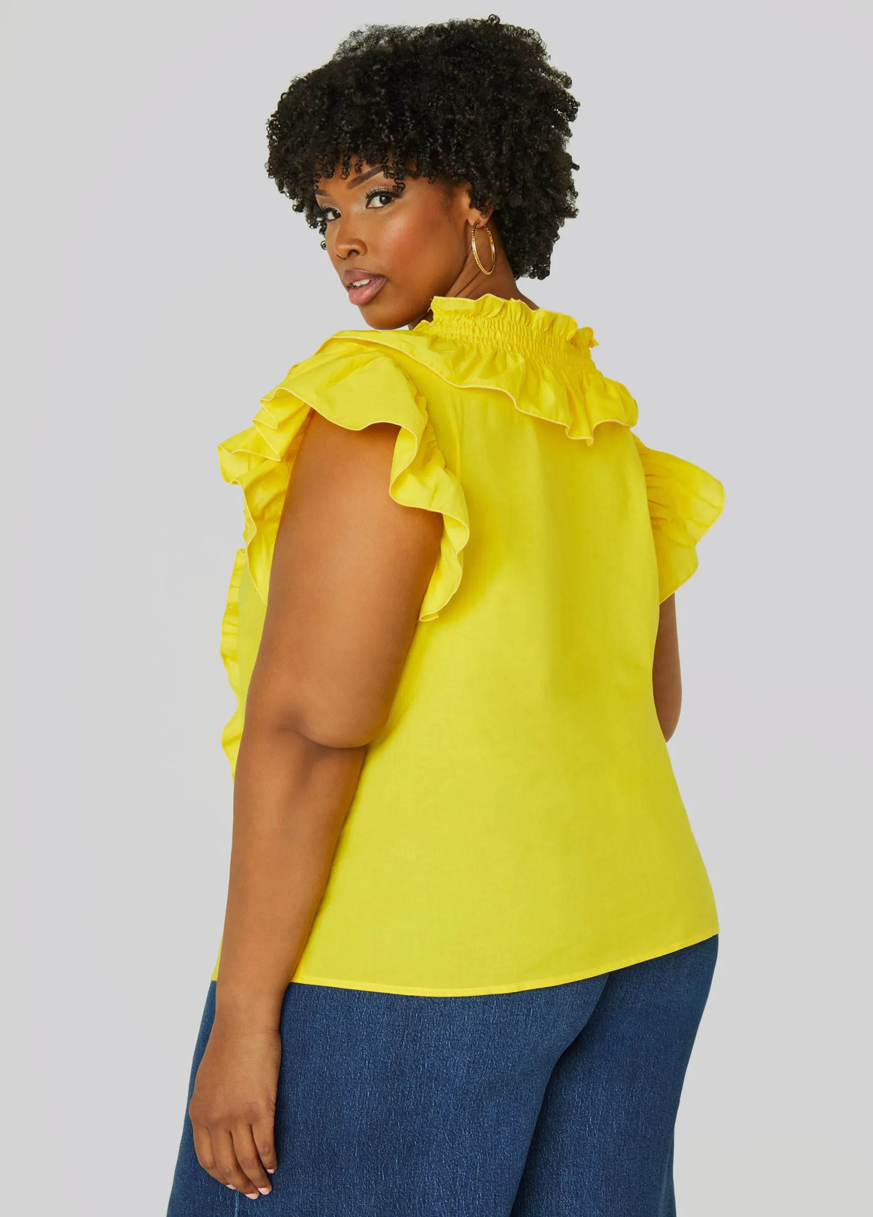 Fashion Ashley Stewart Ruffled Cotton Blouse