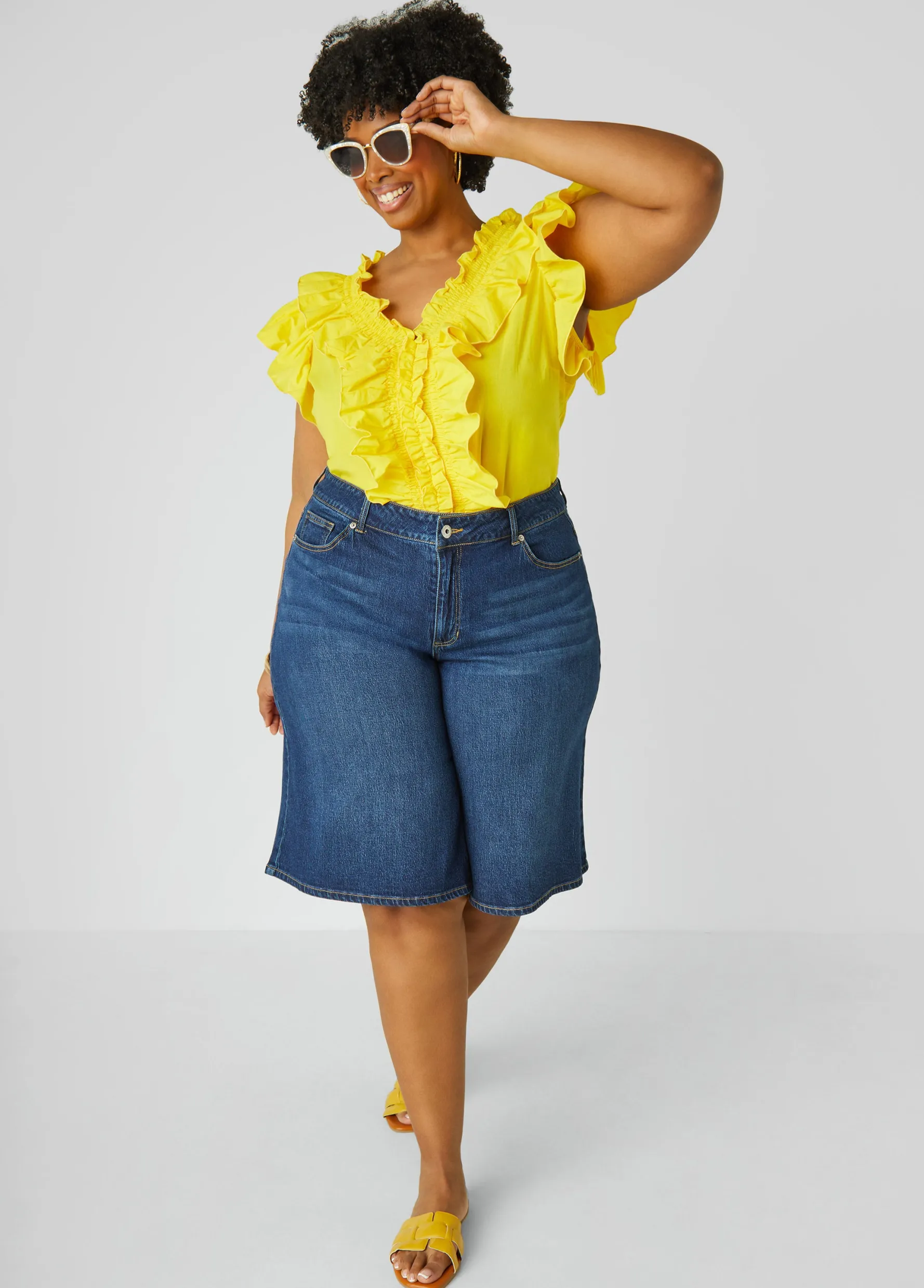 Fashion Ashley Stewart Ruffled Cotton Blouse
