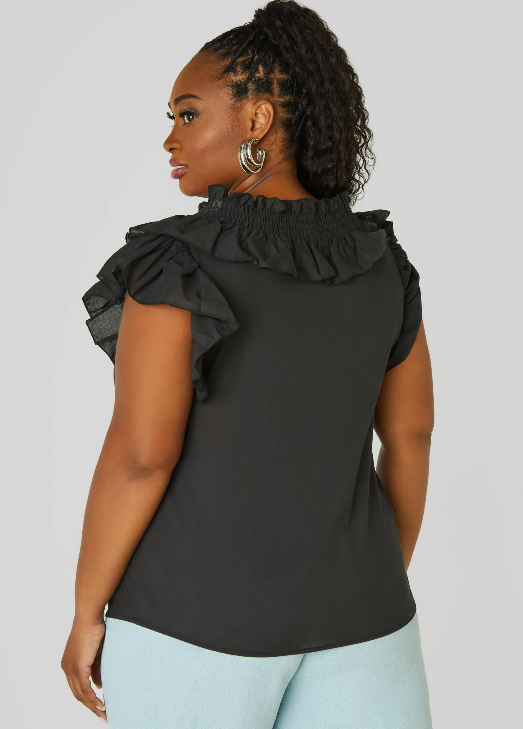 Fashion Ashley Stewart Ruffled Cotton Blouse