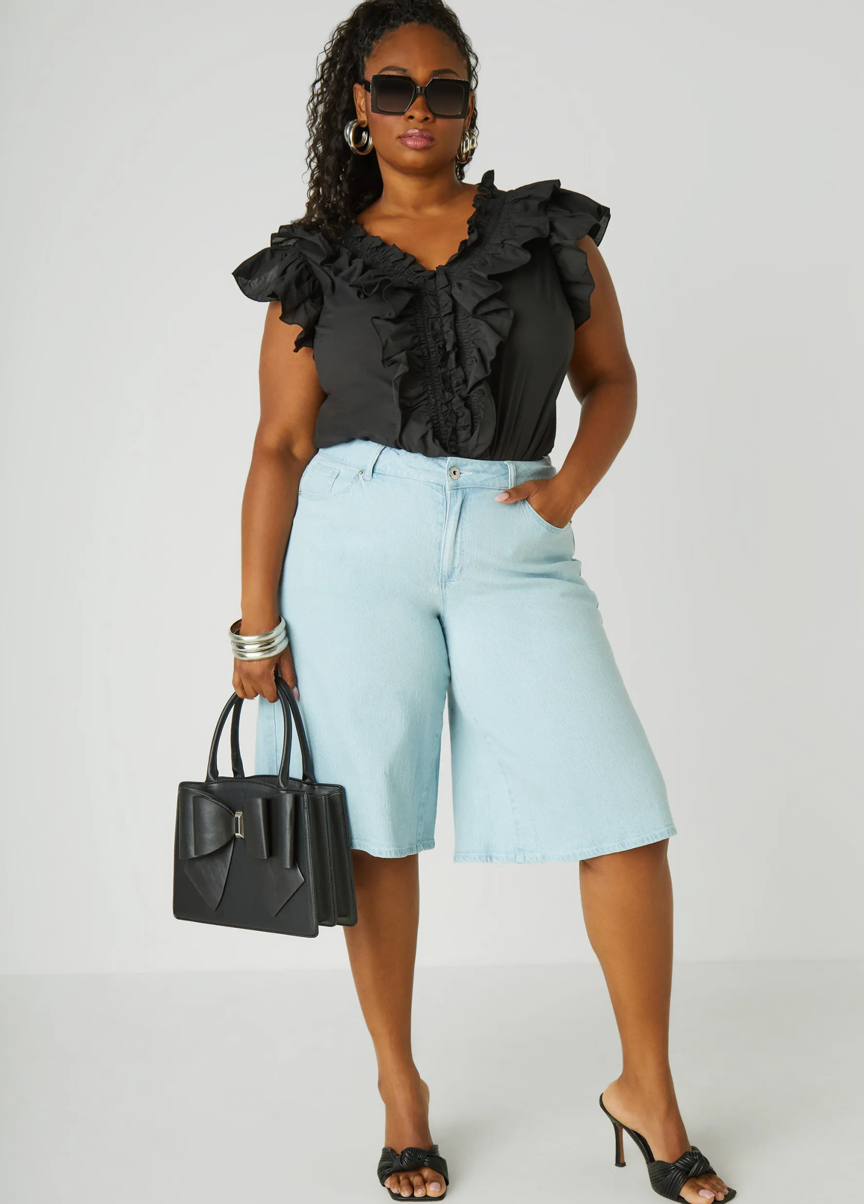 Fashion Ashley Stewart Ruffled Cotton Blouse