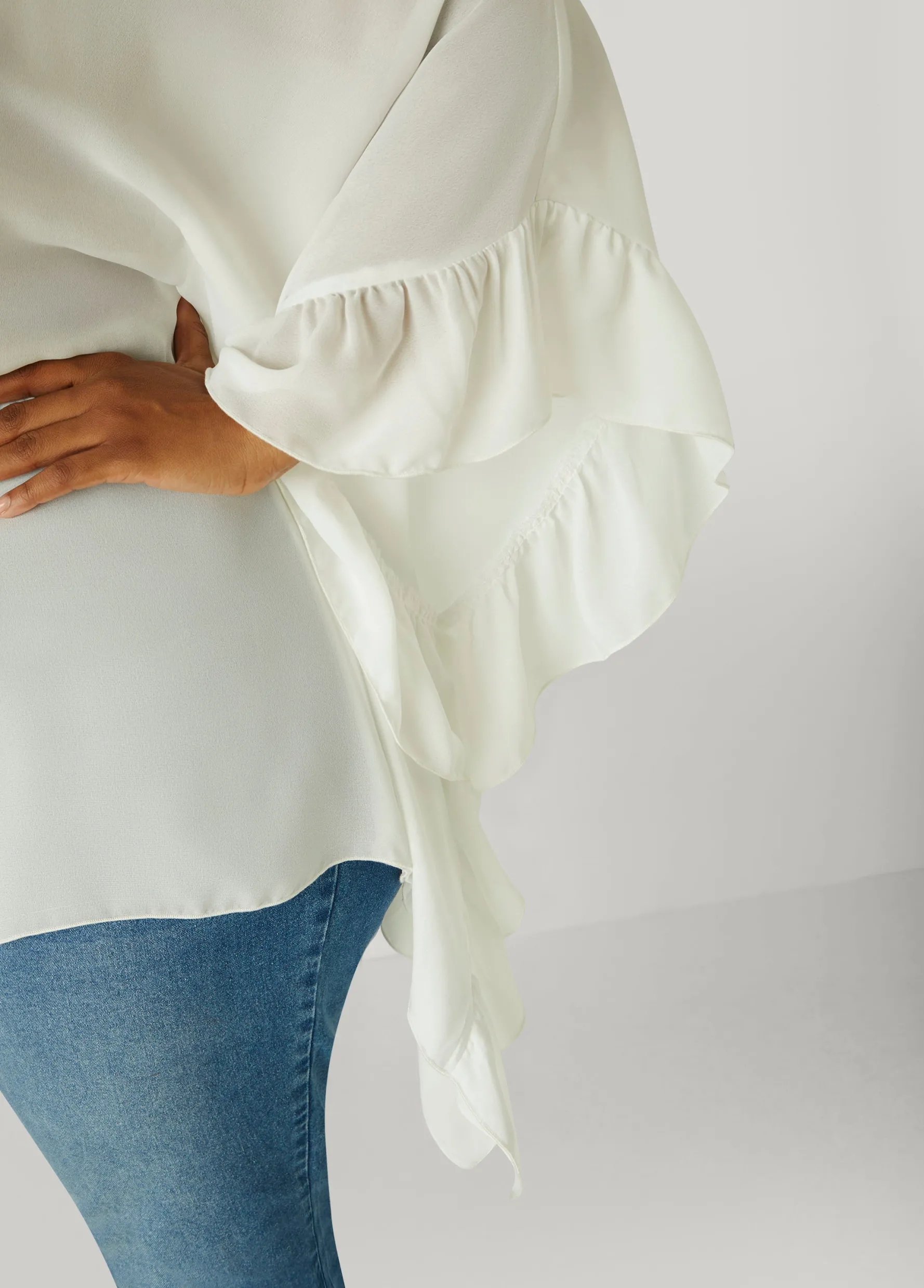 New Ashley Stewart Ruffled Crepe Blouse