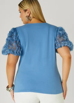 Online Ashley Stewart Ruffled Mesh Paneled Top Riviera