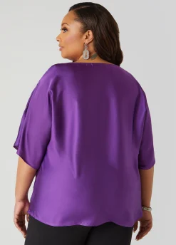 Discount Ashley Stewart Satin Cowl Neck Blouse Purple Magic