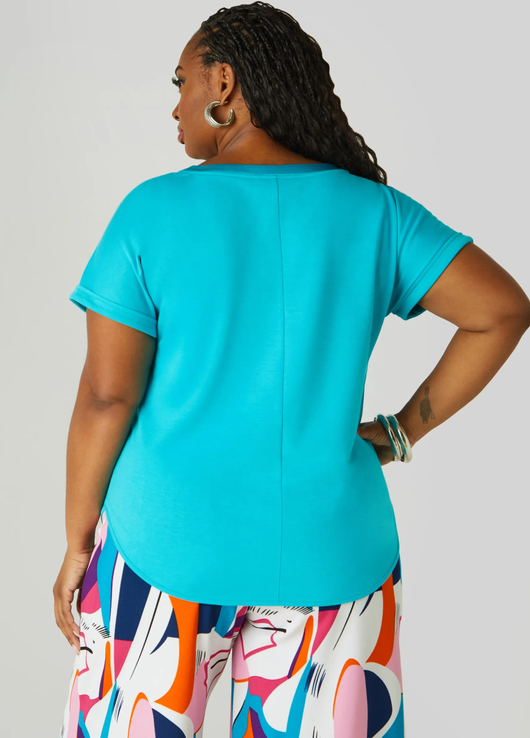 Discount Ashley Stewart Satin Trimmed French Terry Tee