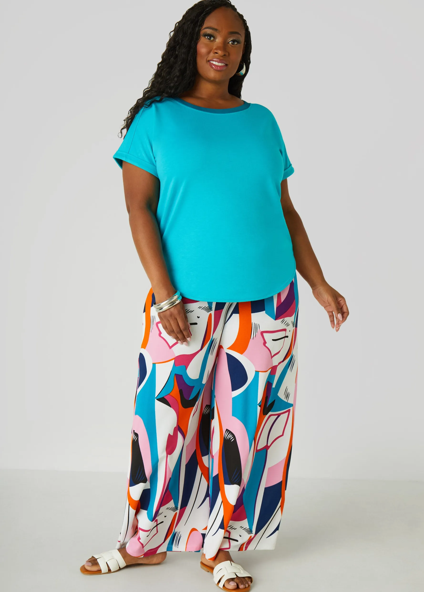 Discount Ashley Stewart Satin Trimmed French Terry Tee