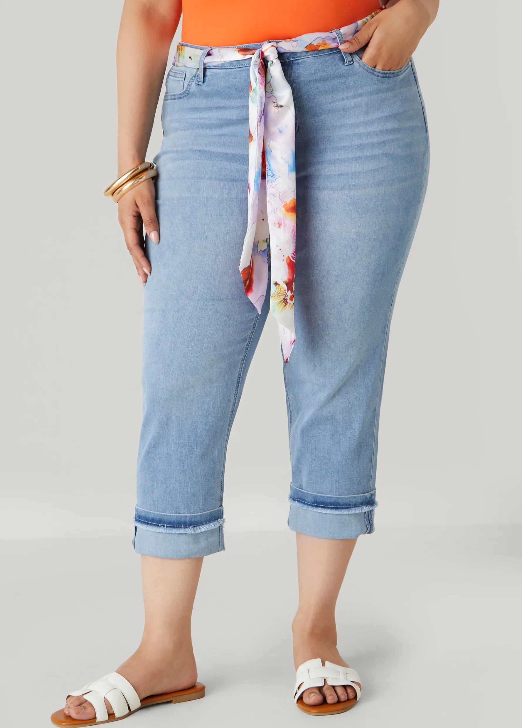 Clearance Ashley Stewart Scarf Belt Denim Capris