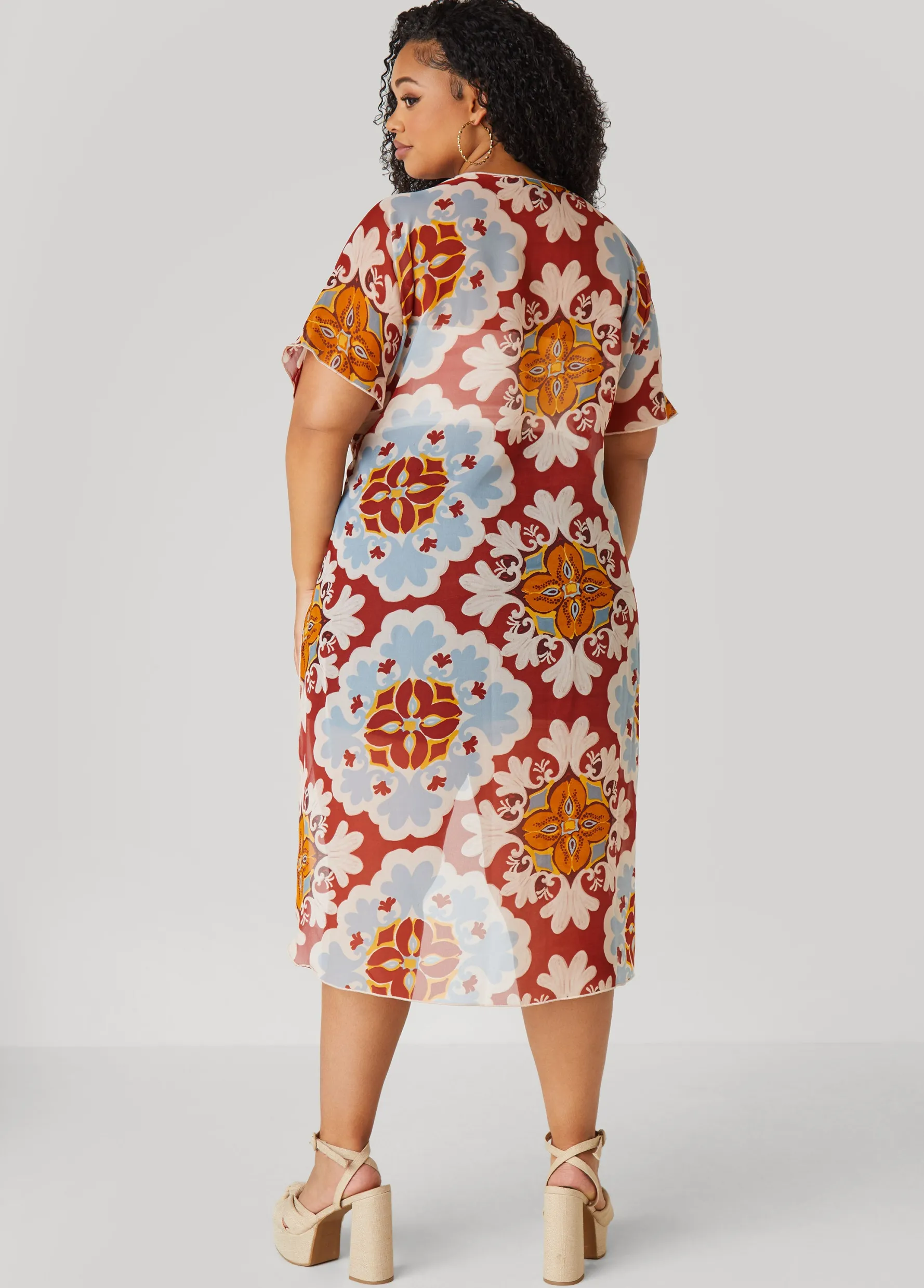 New Ashley Stewart Scarf Print Chiffon Duster Multi
