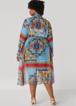 New Ashley Stewart Scarf Print Duster Multi