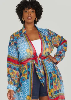 New Ashley Stewart Scarf Print Duster Multi
