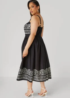 Best Ashley Stewart Scroll Print Cotton Dress Black White