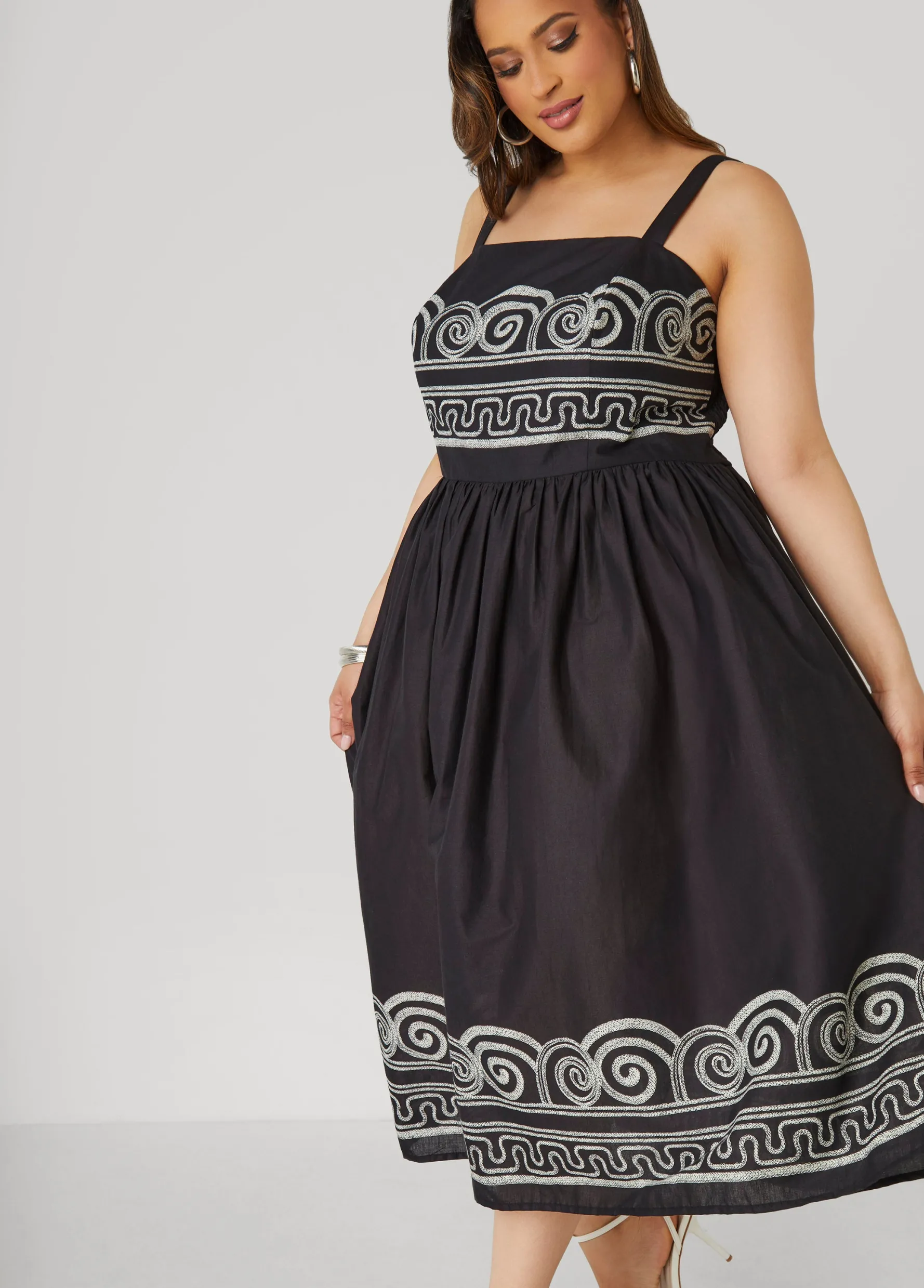 Best Ashley Stewart Scroll Print Cotton Dress Black White