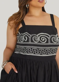 Best Ashley Stewart Scroll Print Cotton Dress Black White