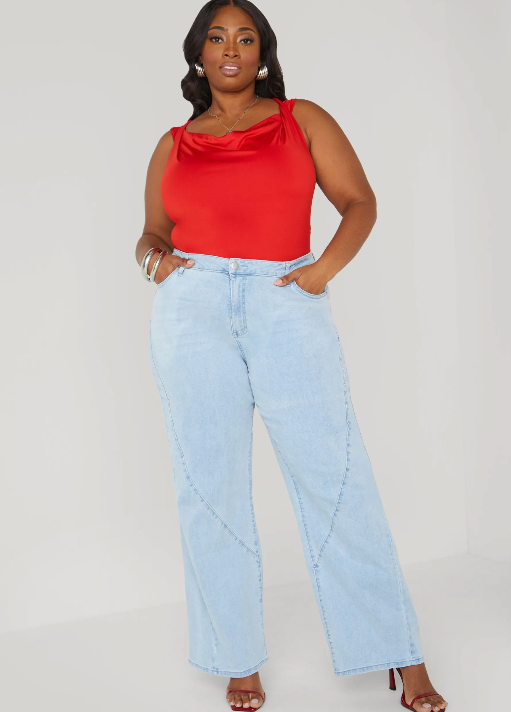 Online Ashley Stewart Seam Detailed Wide Leg Jeans