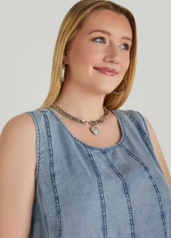 Fashion Ashley Stewart Seamed Chambray Top Denim