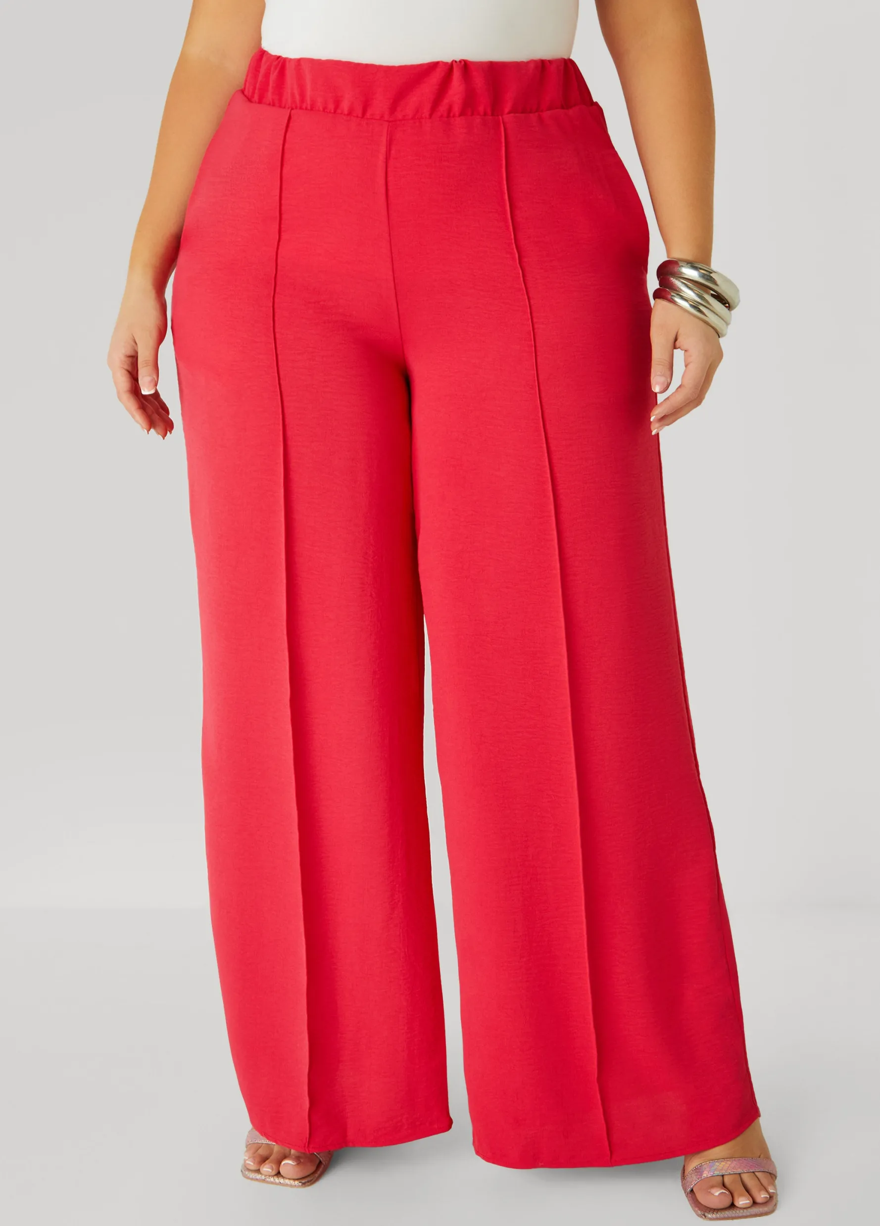 Online Ashley Stewart Seamed Textured Wide Leg Pants
