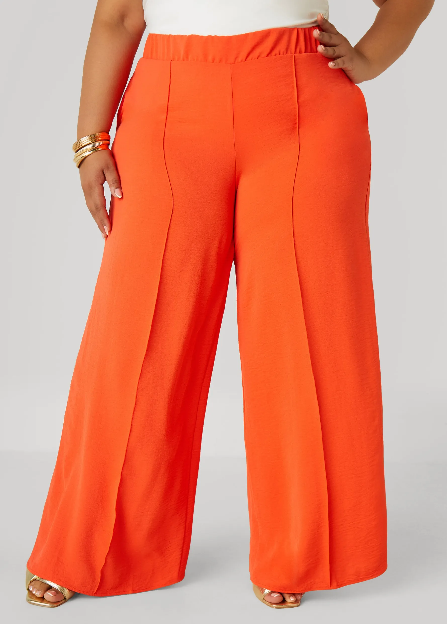 Online Ashley Stewart Seamed Textured Wide Leg Pants