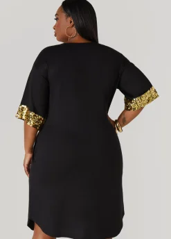 Fashion Ashley Stewart Sequined T Shirt Dress Black