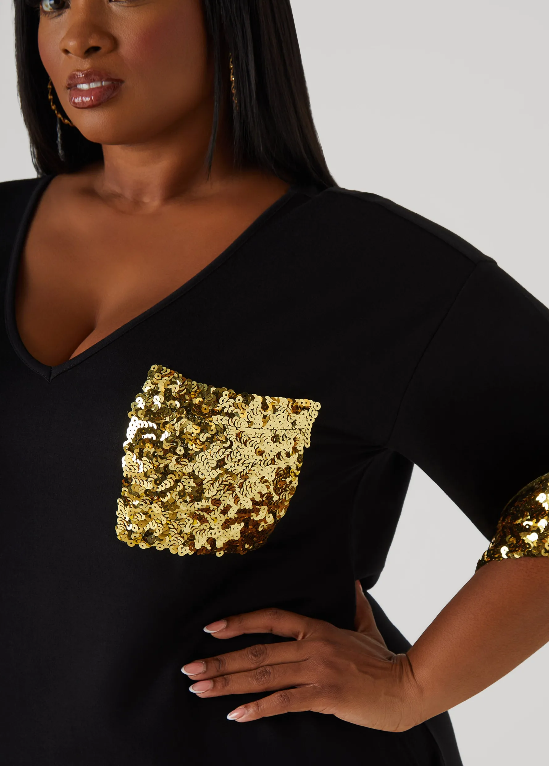 Fashion Ashley Stewart Sequined T Shirt Dress Black