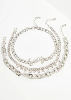 Outlet Ashley Stewart Sexy Tone Anklet Set Silver