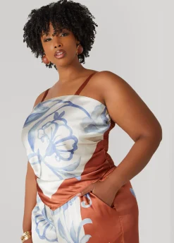 Sale Ashley Stewart Shirred Floral Satin Top Multi