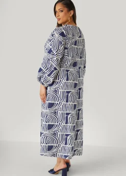 Hot Ashley Stewart Shirred Printed Cotton Dress Navy Peony