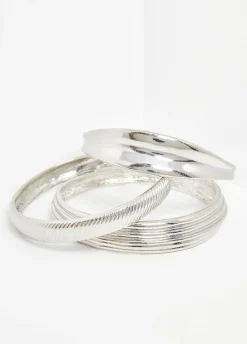 New Ashley Stewart Tone Bangle Set Silver
