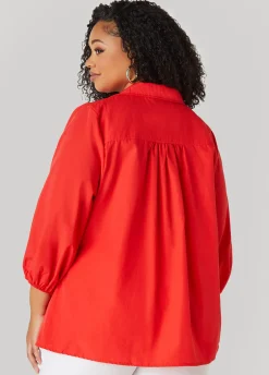 Best Ashley Stewart Smocked Cotton Blend Blouse