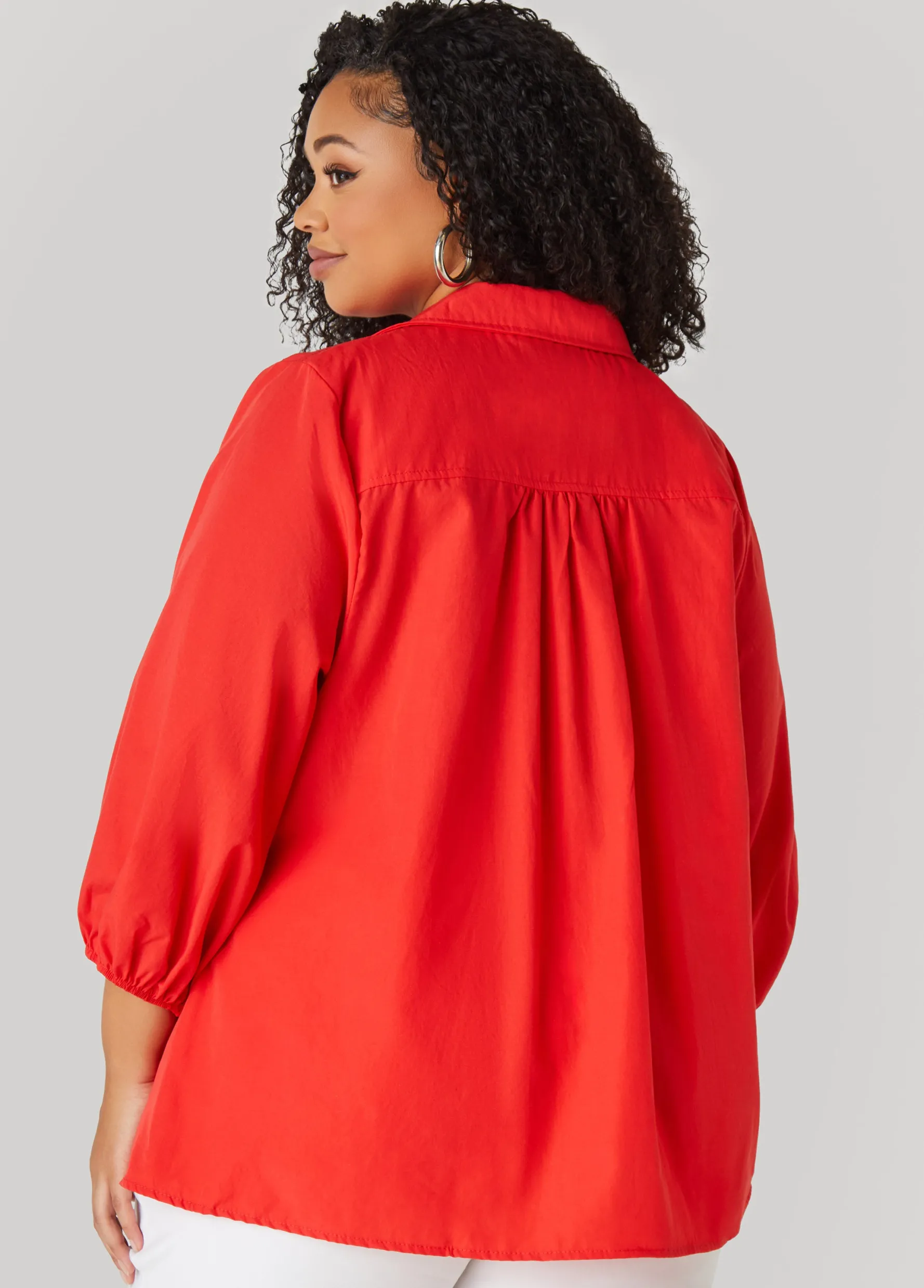 Best Ashley Stewart Smocked Cotton Blend Blouse