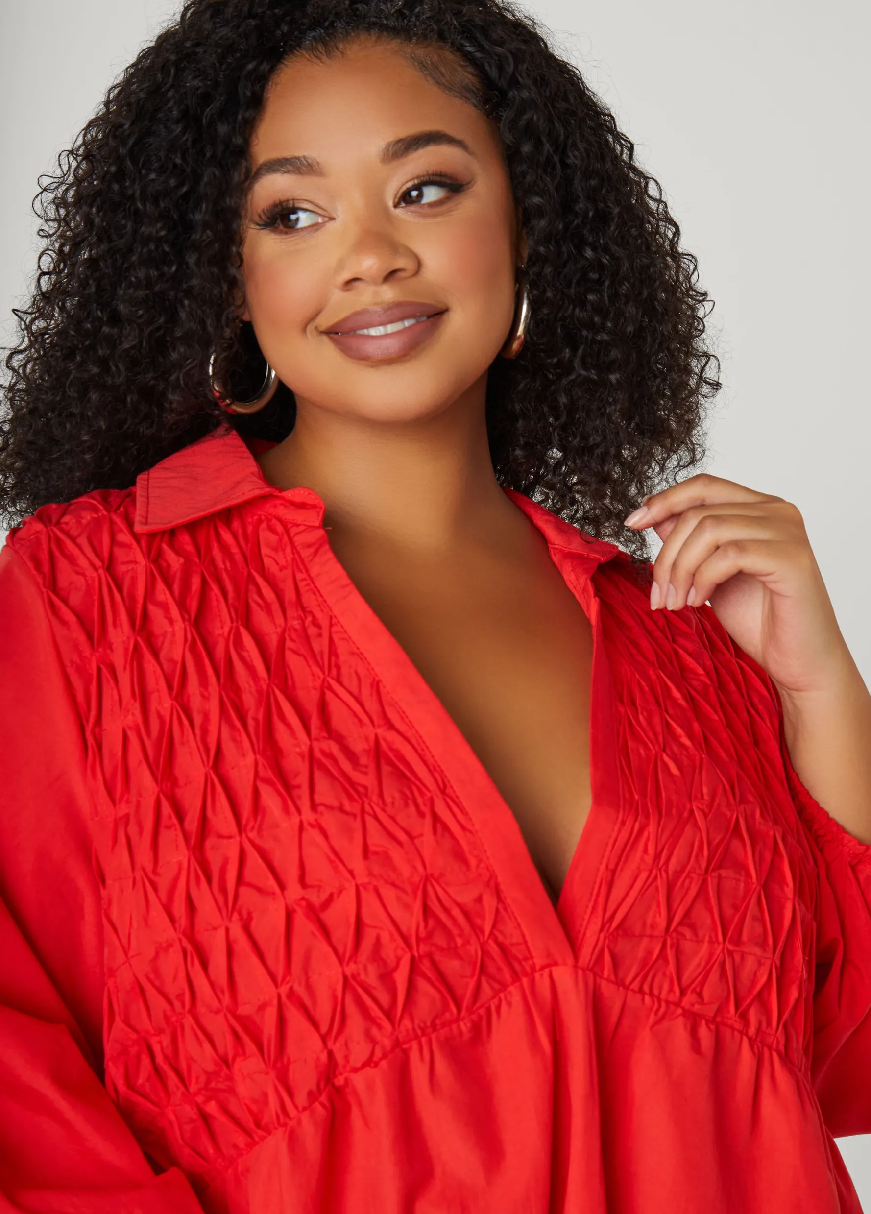 Best Ashley Stewart Smocked Cotton Blend Blouse