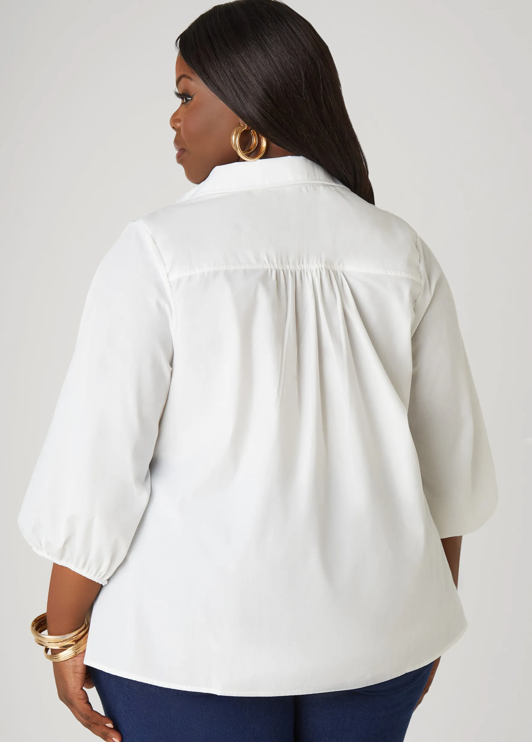 Best Ashley Stewart Smocked Cotton Blend Blouse