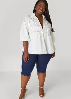 Best Ashley Stewart Smocked Cotton Blend Blouse