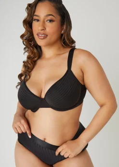 Clearance Ashley Stewart Spacer Cup Stripe T-Shirt Bra Black