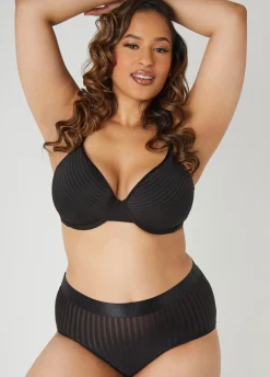 Clearance Ashley Stewart Spacer Cup Stripe T-Shirt Bra Black