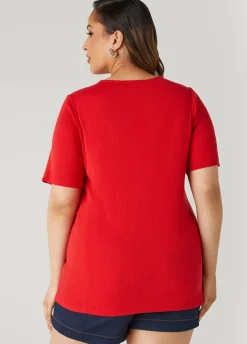 New Ashley Stewart Split Front Ribbed Top Aura Orange