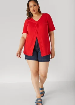 New Ashley Stewart Split Front Ribbed Top Aura Orange