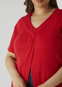 New Ashley Stewart Split Front Ribbed Top Aura Orange