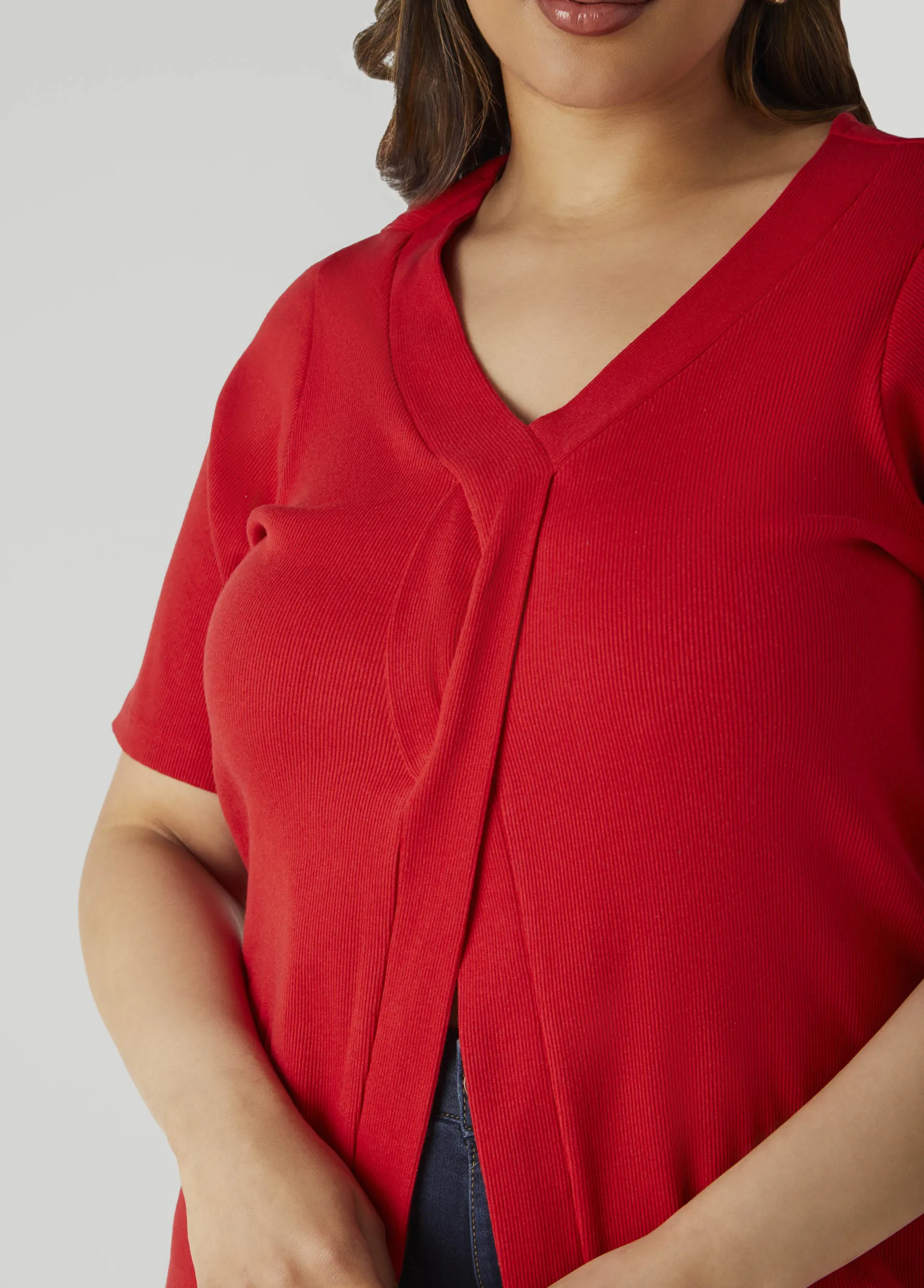 New Ashley Stewart Split Front Ribbed Top Aura Orange