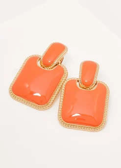 Fashion Ashley Stewart Square Enamel Clip On Earrings Nasturtium