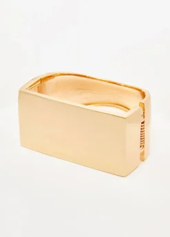 New Ashley Stewart Square Tone Hinge Cuff Gold