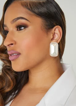 Outlet Ashley Stewart Stone And Crystal Clip On Earrings Pearl