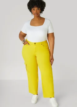 Sale Ashley Stewart Straight Leg Cargo Jeans Yellow