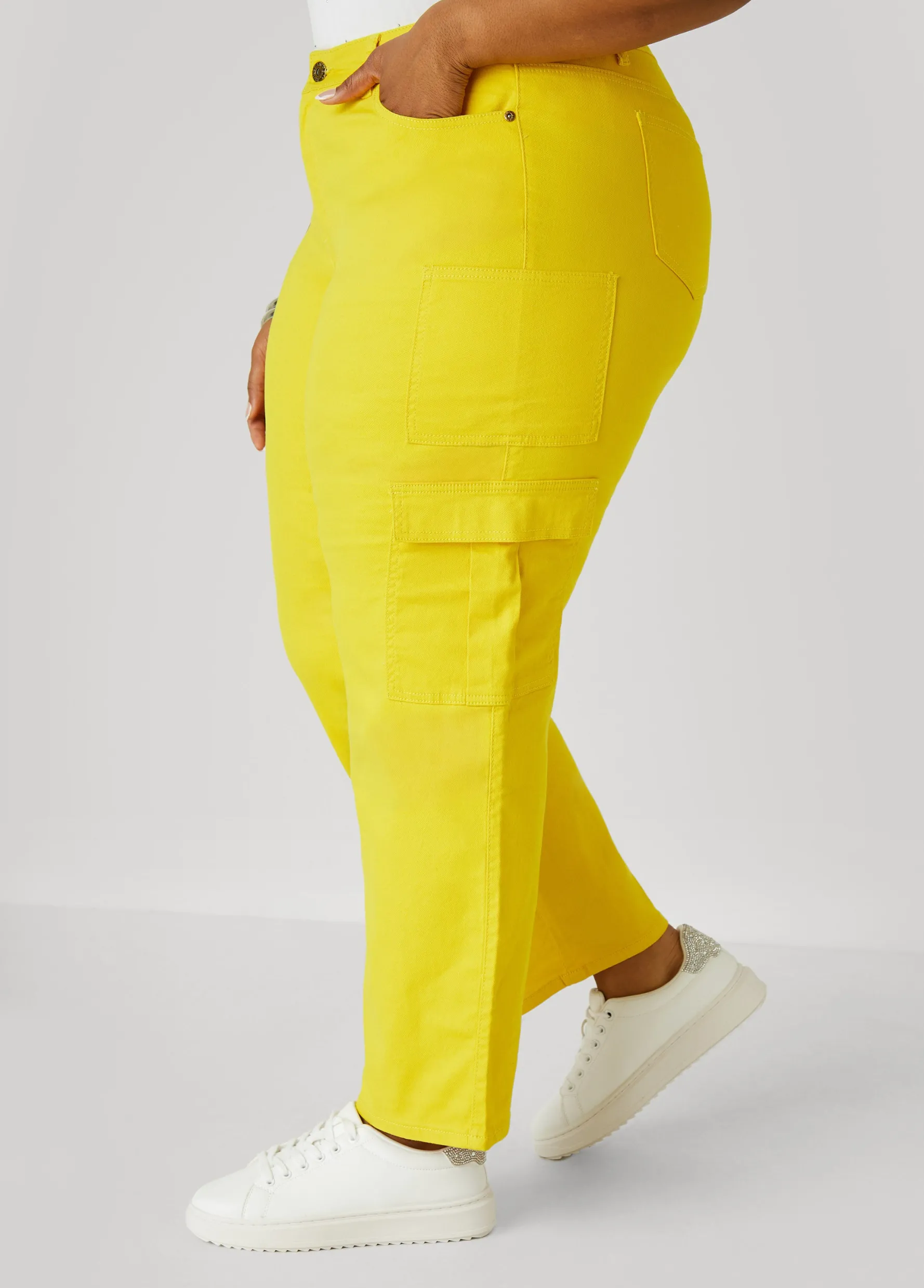 Sale Ashley Stewart Straight Leg Cargo Jeans Yellow