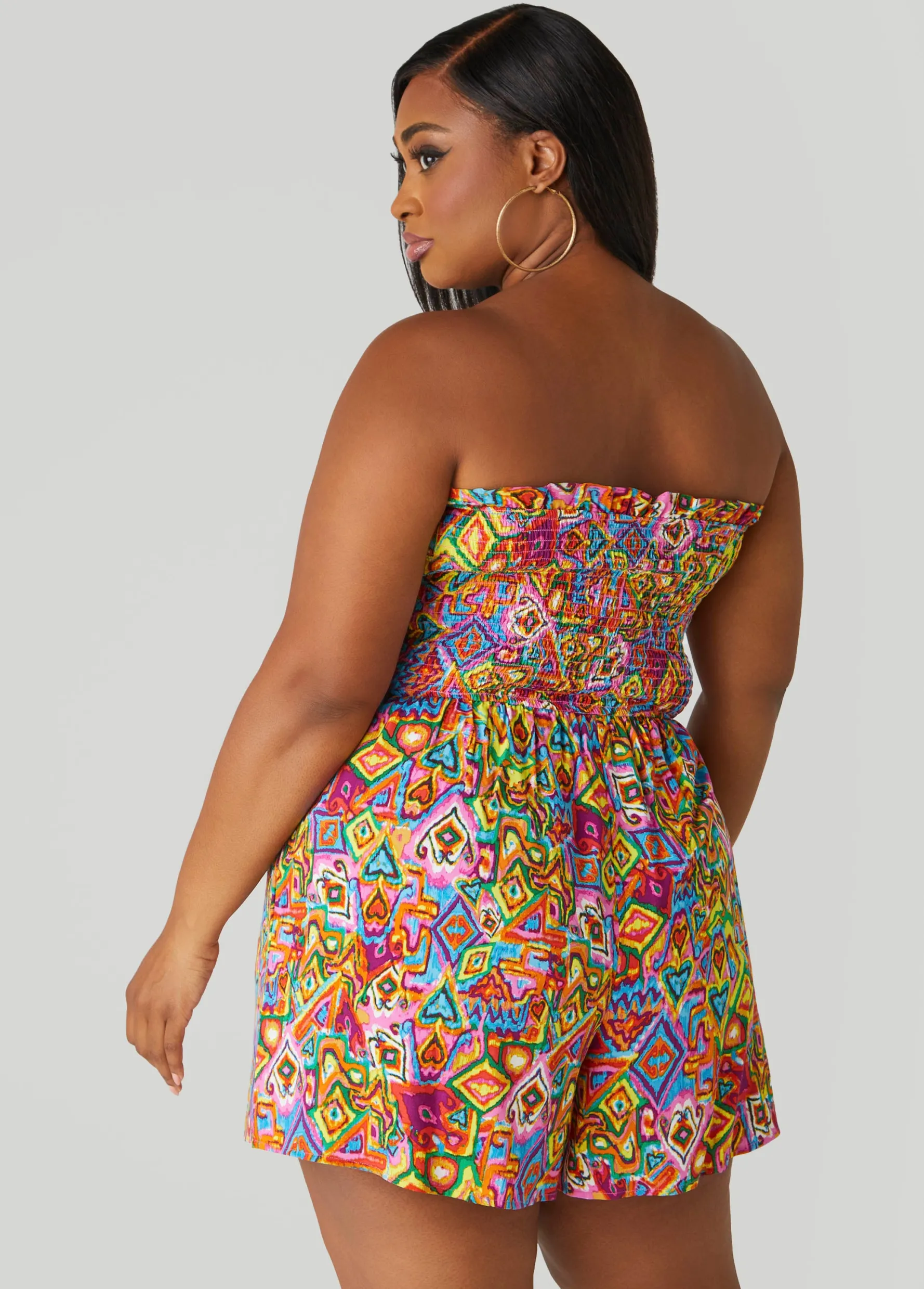 Discount Ashley Stewart Strapless Abstract Print Romper Multi