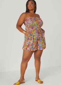 Discount Ashley Stewart Strapless Abstract Print Romper Multi